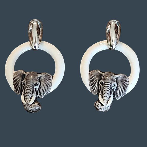 Vintage Elephant Statement Porcelain Earrings - Picture 1 of 7